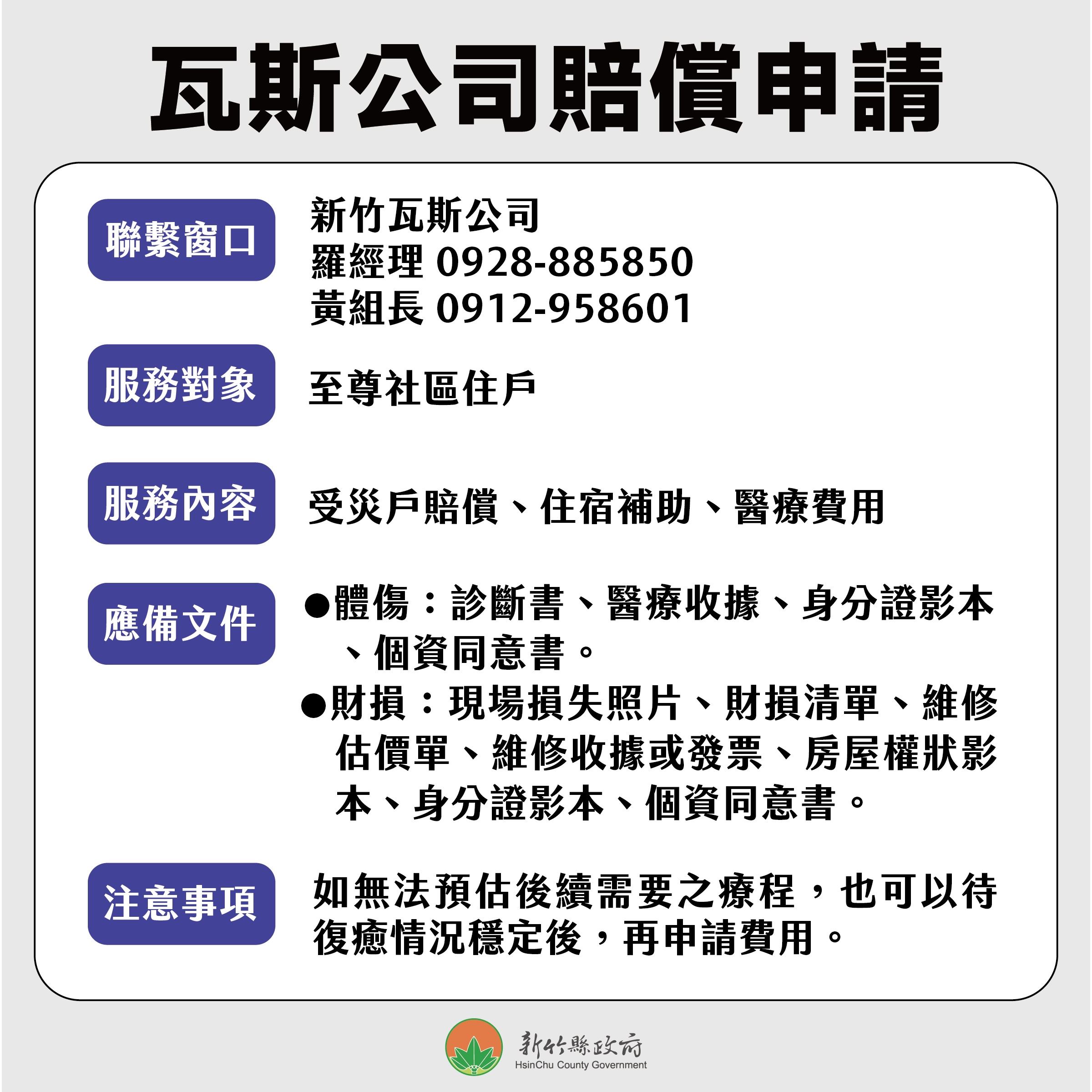 全方位便利竹北氣爆受影響戶   各項協助懶人包